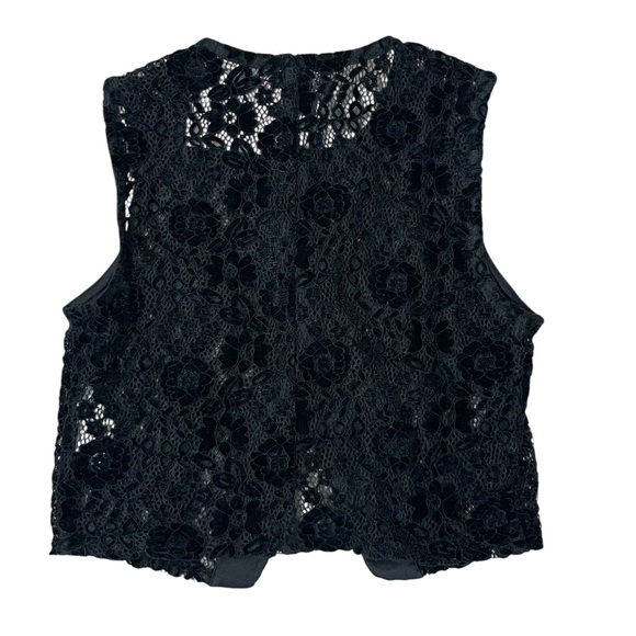 Avec Les Filles Black Lace Two Piece Suit Set Luxe Chic Vest Flared Pants Small - Picture 9 of 11